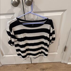 J. Crew Black and White Striped Short Sleeve Top